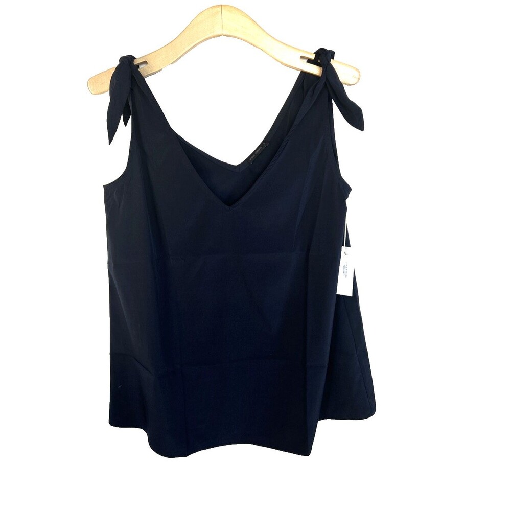 Engle Roberts LA Designer Women's Tie Shoulder V Neck Top Navy Blue Size S NEW